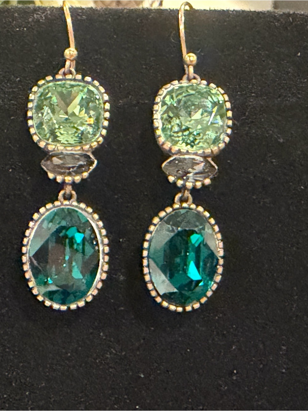 Vintage Silpada K&R Brass Emerald & Mint Drop Earrings